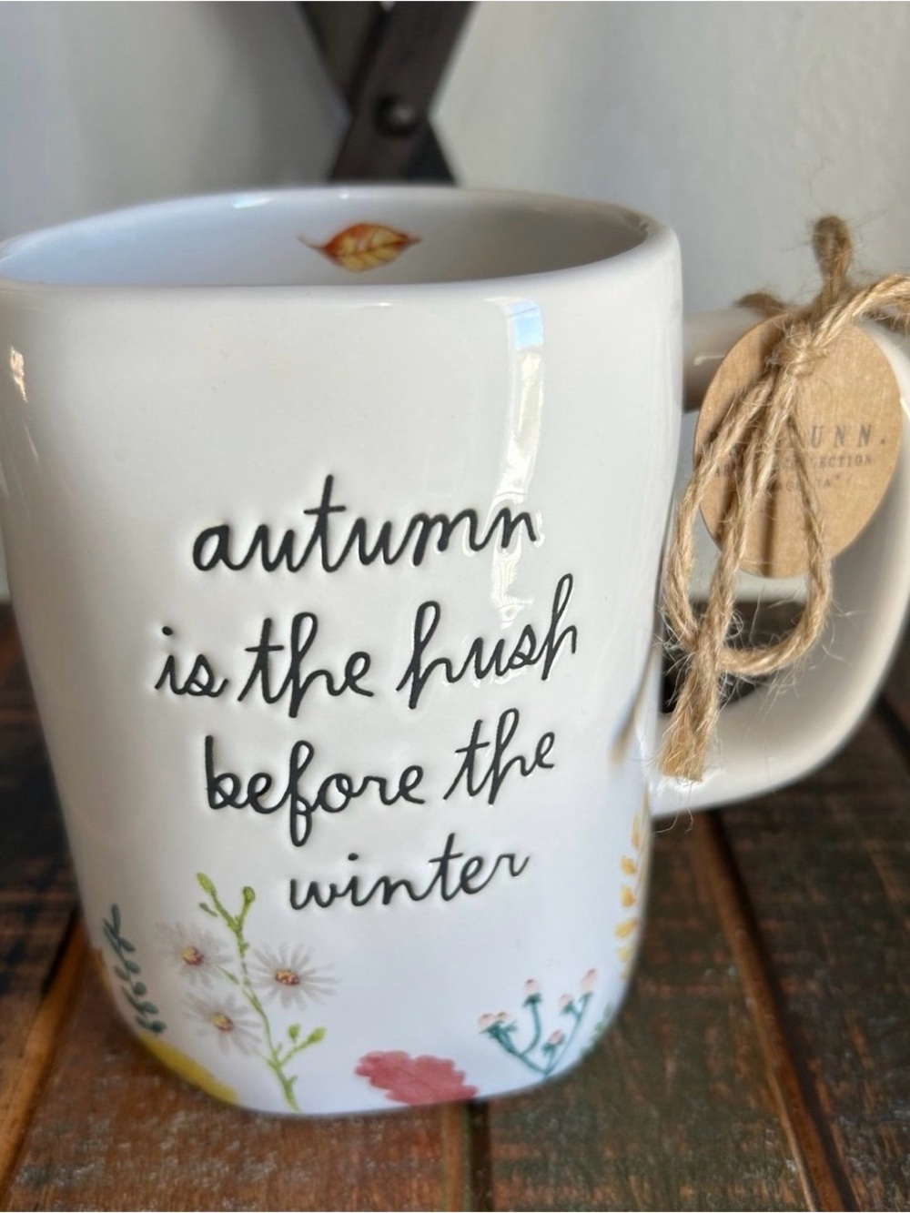 Rae Dunn White Autumn Floral Ceramic Mug - Inspirational Script